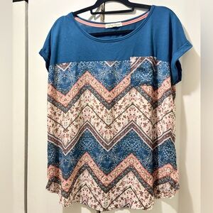 Blue Floral Chevron Women's Top
